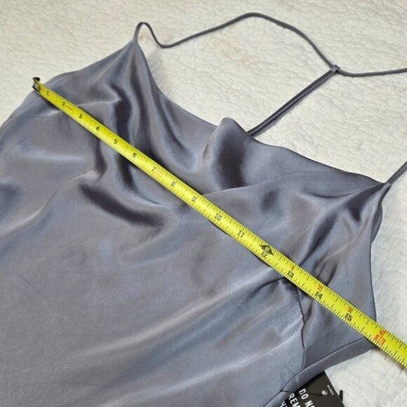 Express Elegant Gray Satin Cowl Neck Spaghetti Strap Midi Dress - Picture 4 of 10